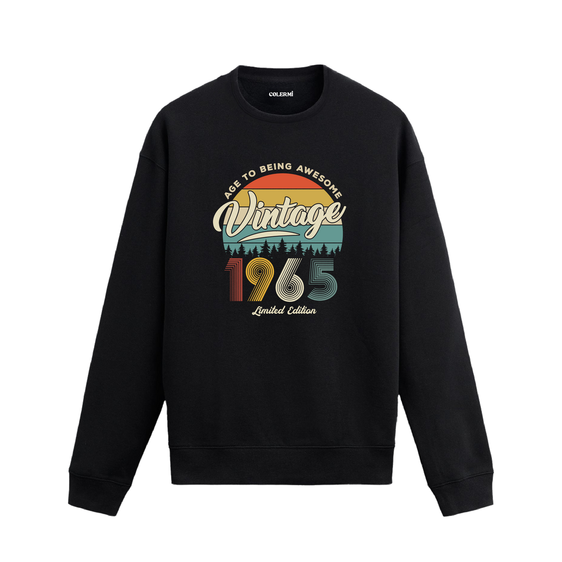 1965 yılı baskılı siyah retro vintage sweatshirt