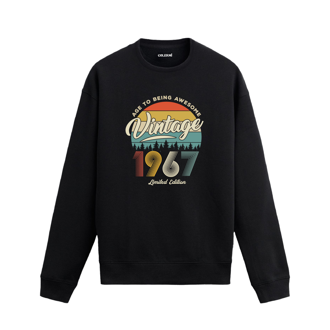 1967 yılı baskılı siyah retro vintage sweatshirt