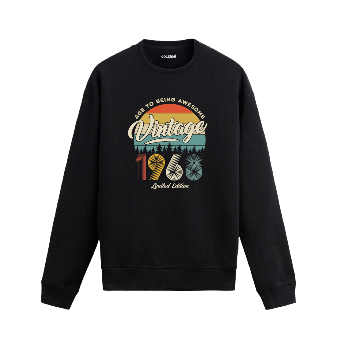 1968 yılı baskılı siyah nostalji vintage sweatshirt
