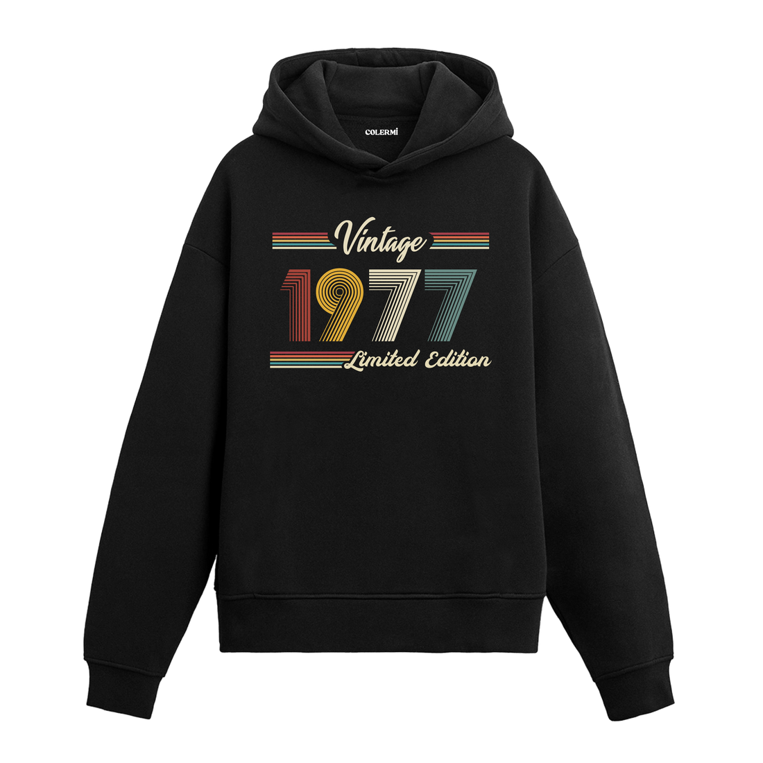 1977 doğumlu kişiler için tasarlanmış siyah klasik vintage hoodie