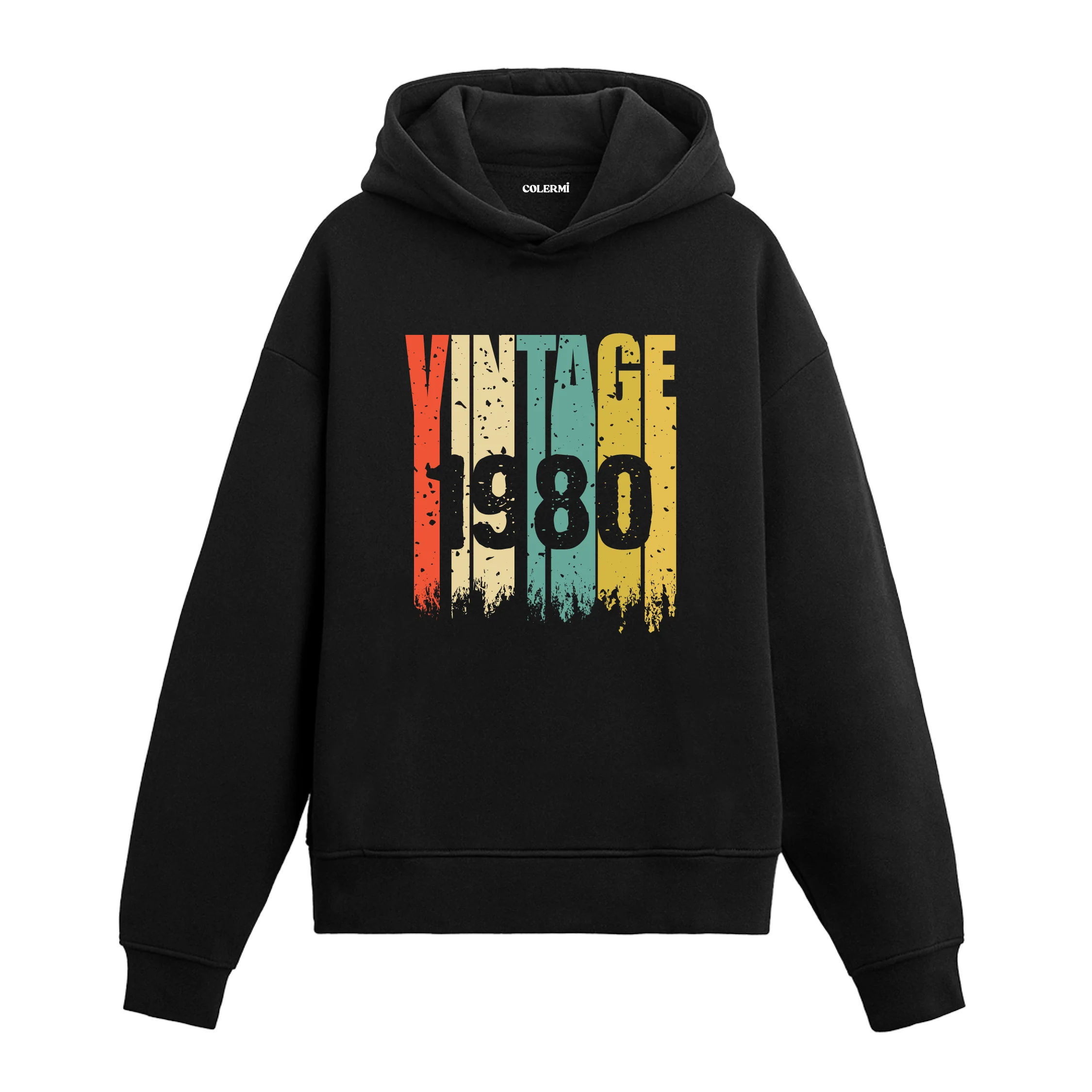 1980 doğumlu kişiler için tasarlanmış siyah Vintage Era hoodie