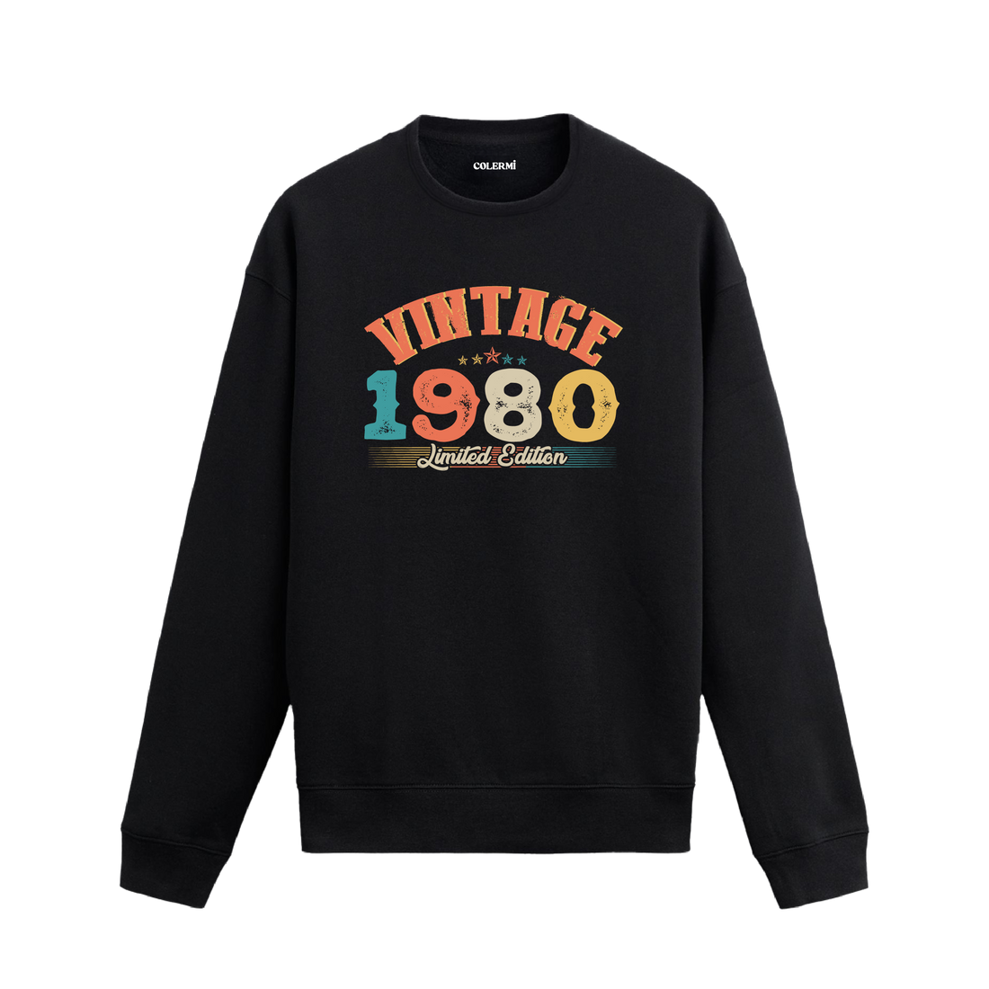 1980 yılına özel siyah Vintage Sweatshirt Echo, retro tasarımlı yıl baskılı sweatshirt modeli.