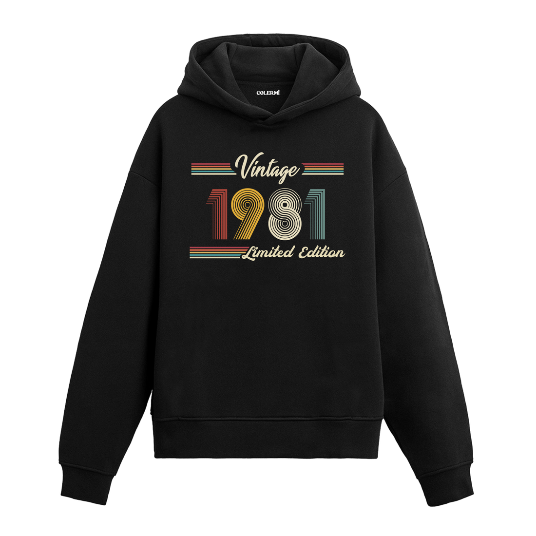 1981 doğumlu kişiler için tasarlanmış siyah klasik vintage hoodie