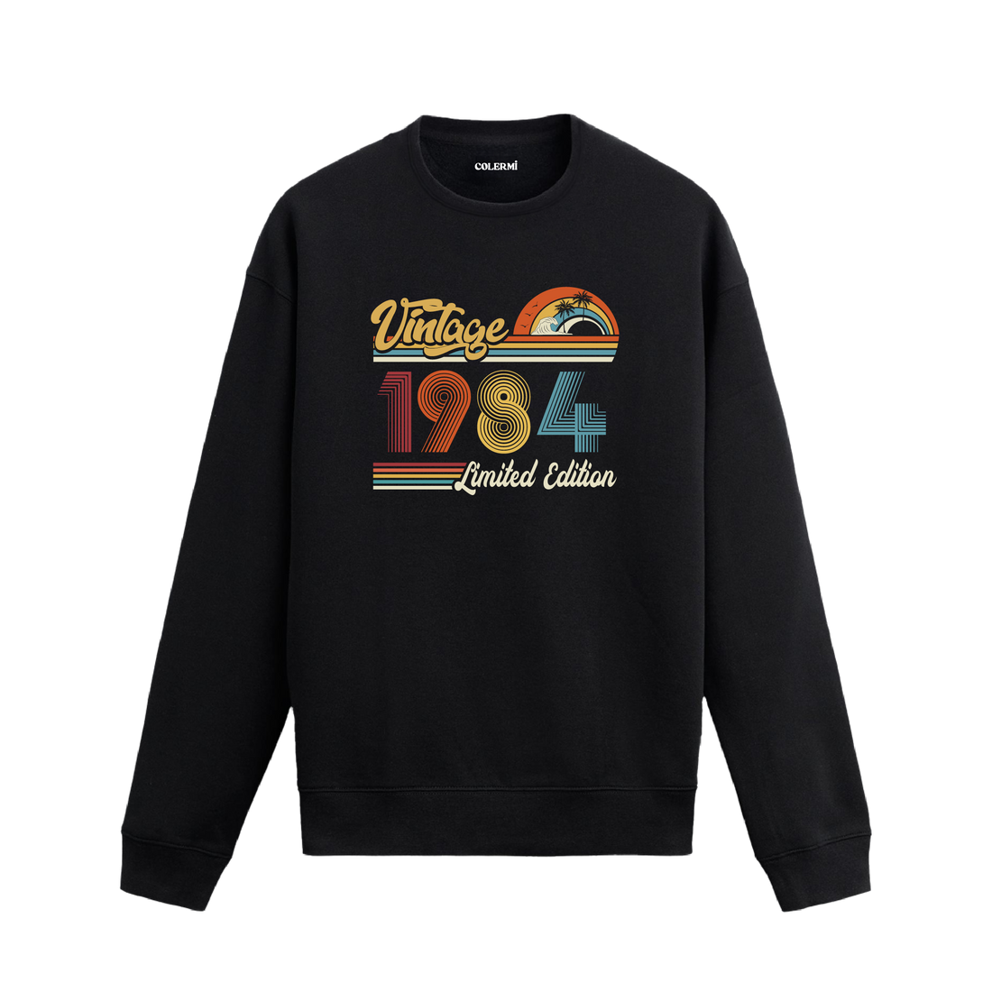 1984 Vintage sweatshirt, retro baskılı siyah sweatshirt