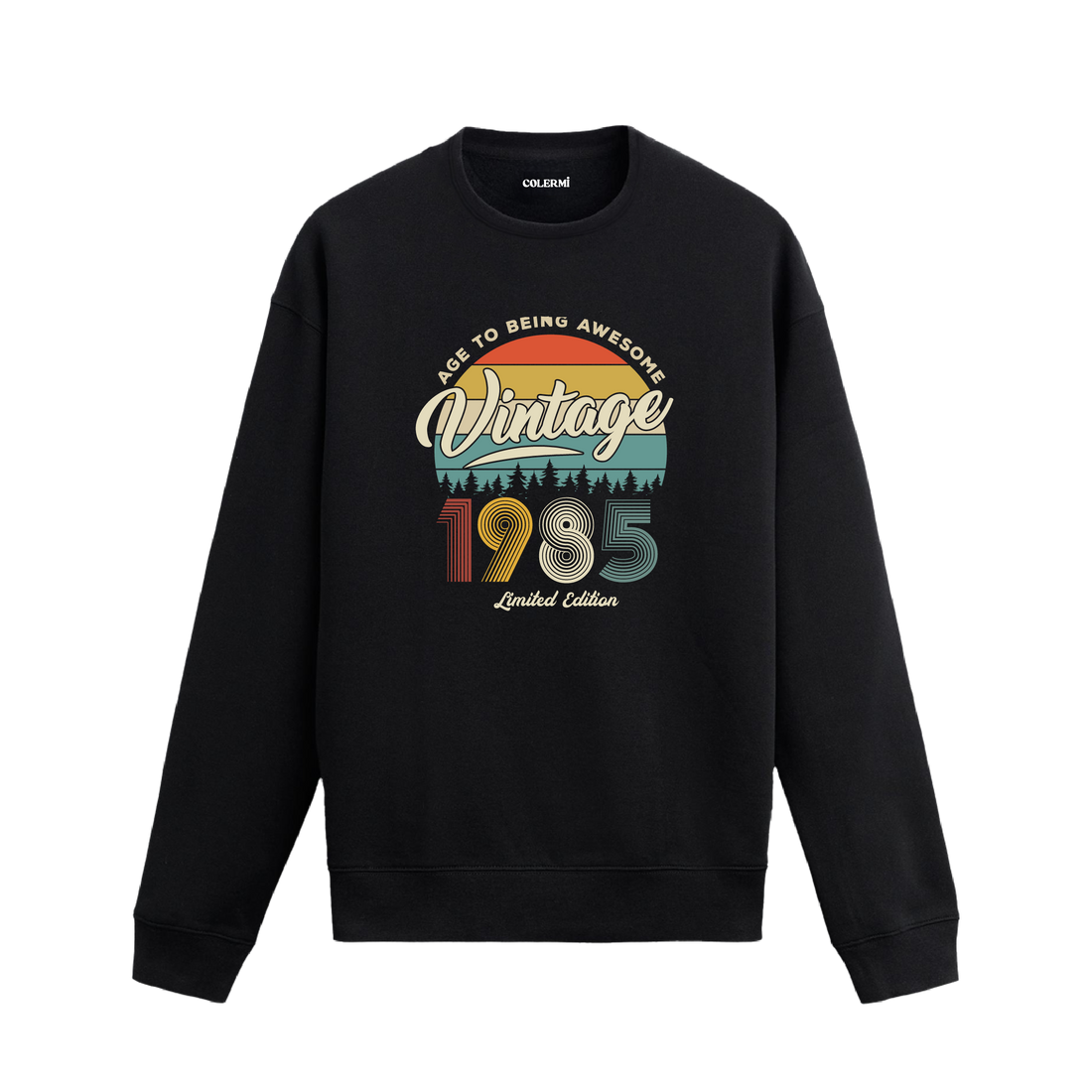 1985 yılı baskılı siyah retro vintage sweatshirt