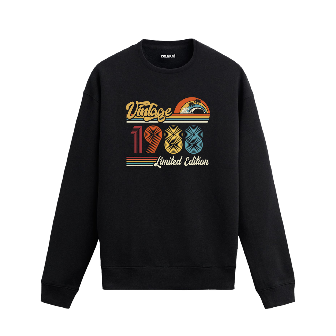 1988 Vintage sweatshirt, retro baskılı siyah sweatshirt
