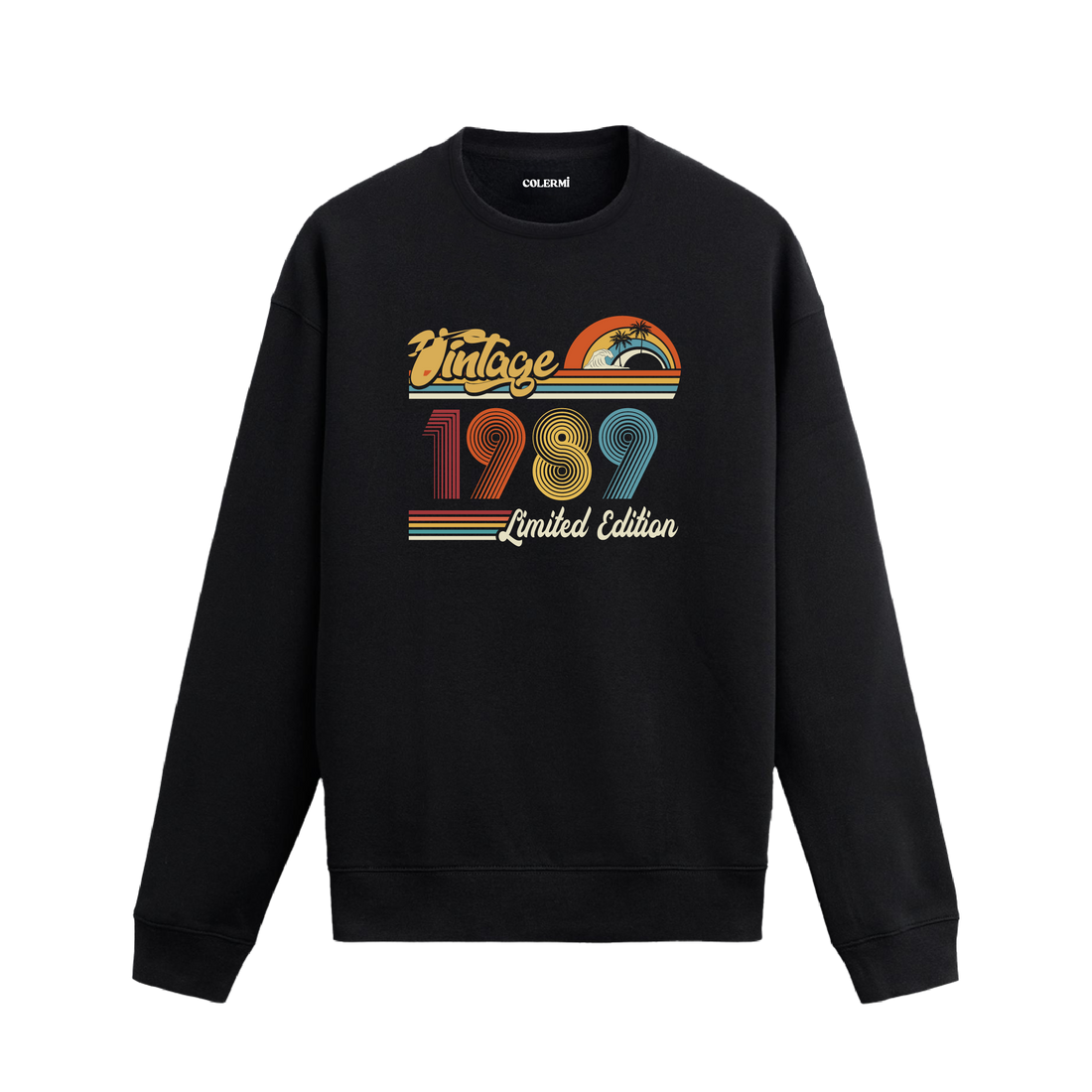 1989 Vintage sweatshirt, retro baskılı siyah sweatshirt