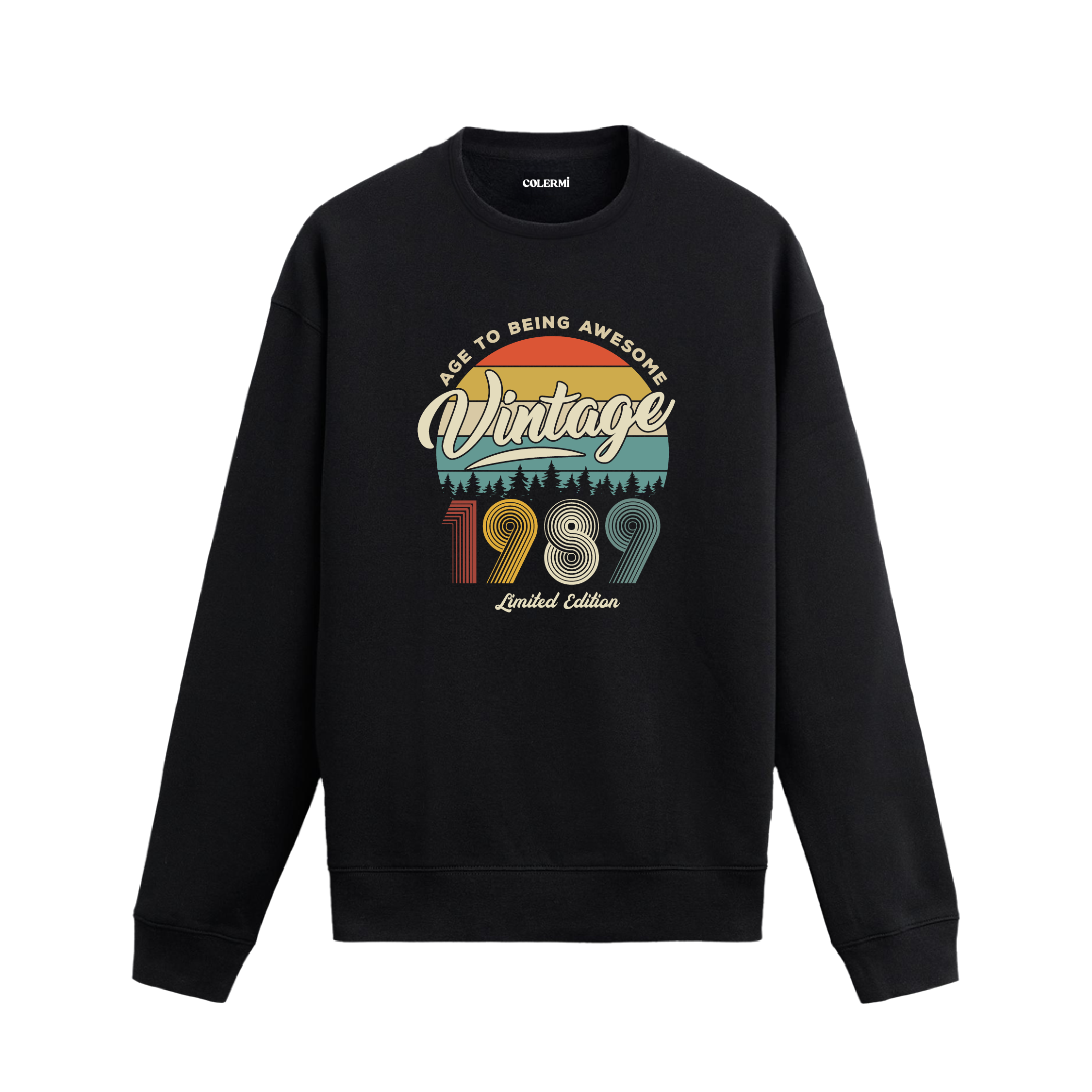 1989 yılı baskılı siyah retro vintage sweatshirt