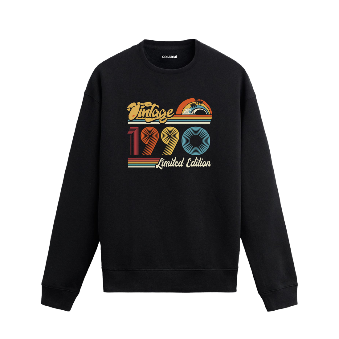 1990 Vintage sweatshirt, retro baskılı siyah sweatshirt