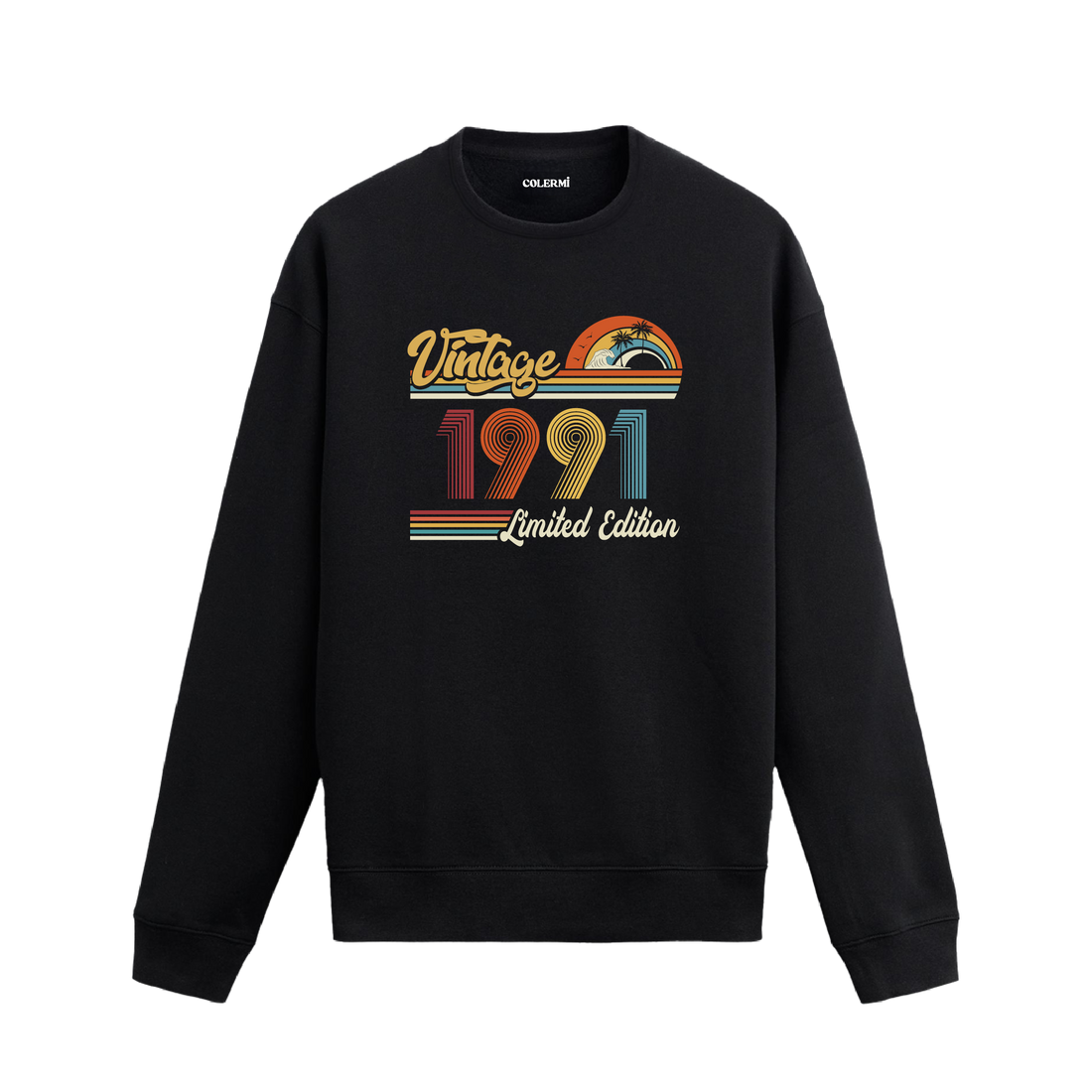 1991 Vintage sweatshirt, retro baskılı siyah sweatshirt