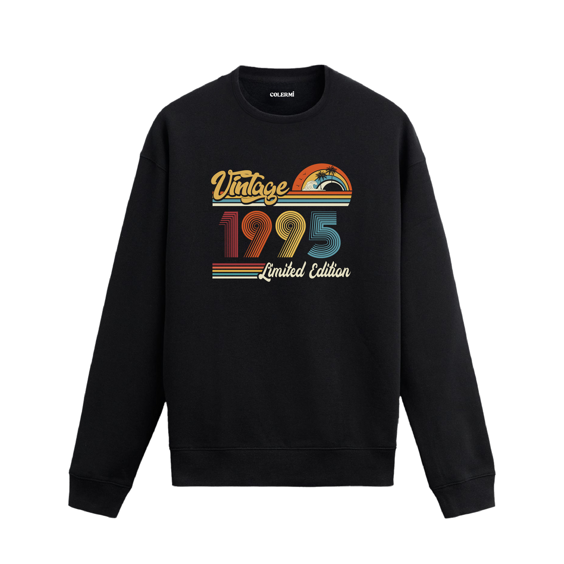 1995 Vintage sweatshirt, retro baskılı siyah sweatshirt