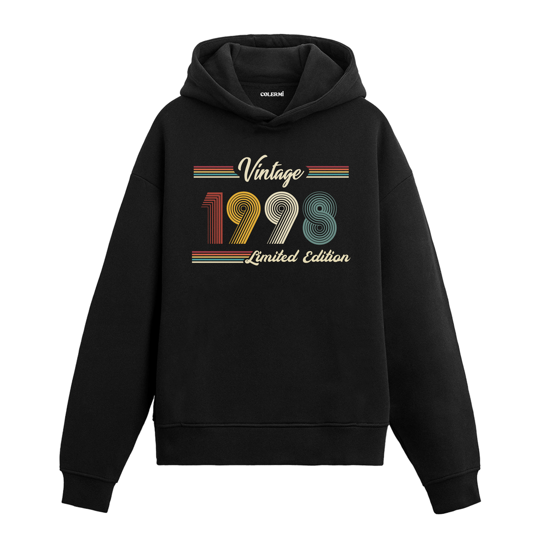 1998 doğum yılına özel tasarlanmış siyah klasik vintage hoodie