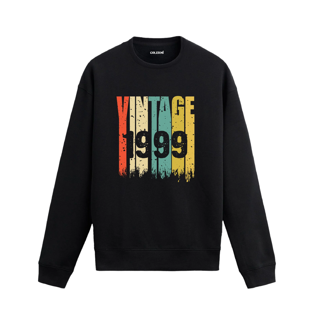 Colermi 1999 Vintage Era Sweatshirt, retro tasarımlı, premium pamuk kumaştan üretilmiş siyah sweatshirt.