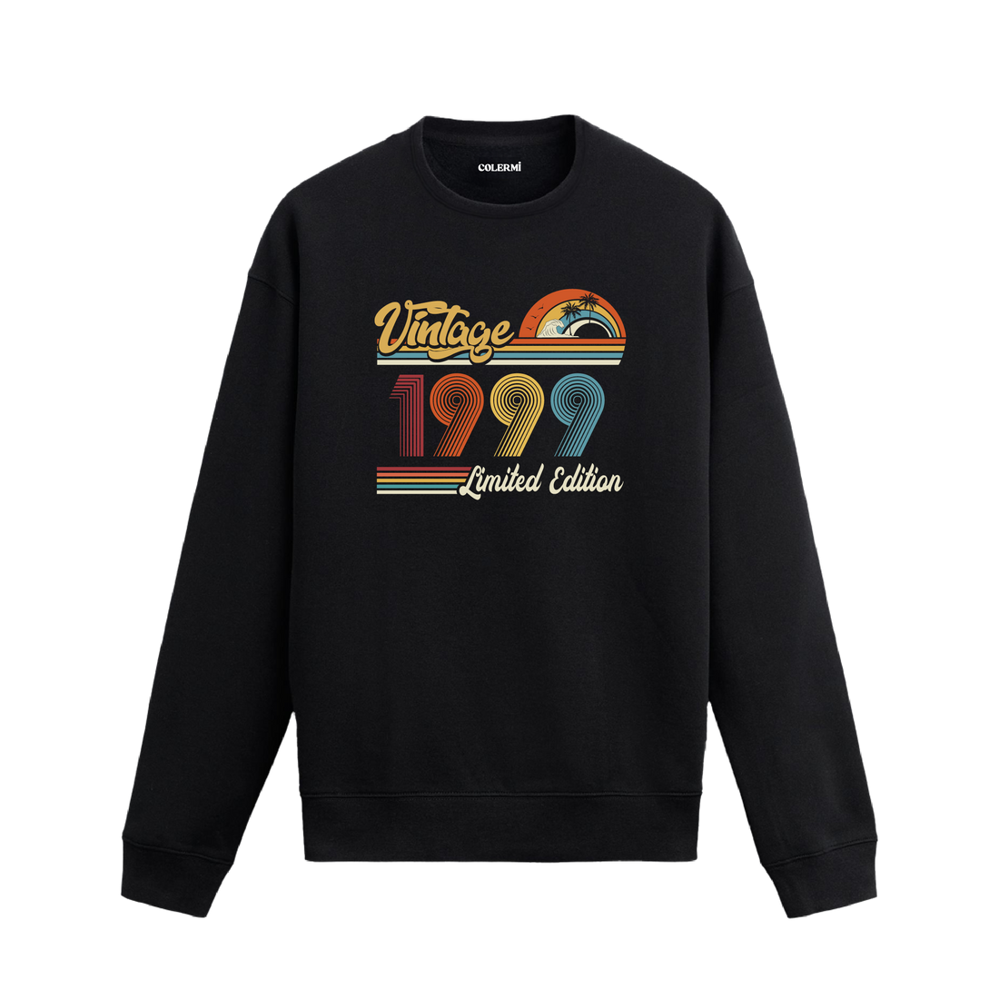 1999 Vintage sweatshirt, retro baskılı siyah sweatshirt