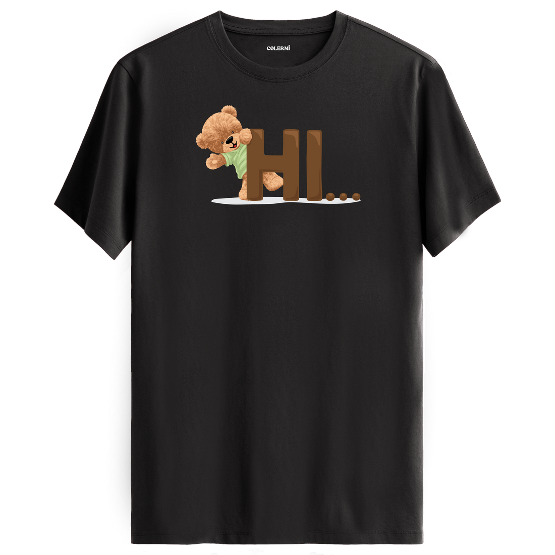 Cute Bear "Hi" Graphic Tee - Warm Greeting, Adorable Design