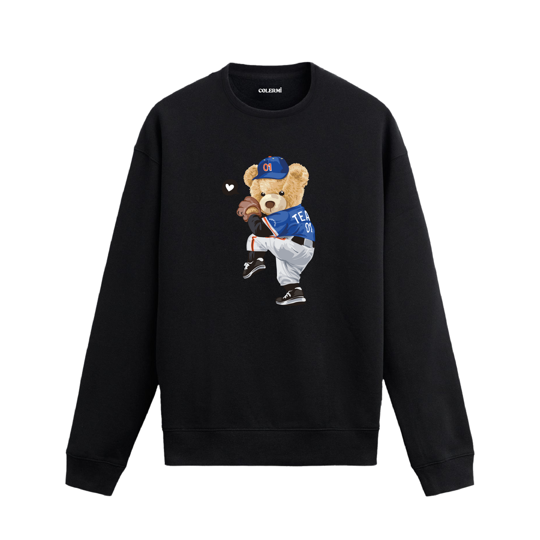 Beyzbolcu Ayıcık Baskılı Sweatshirt