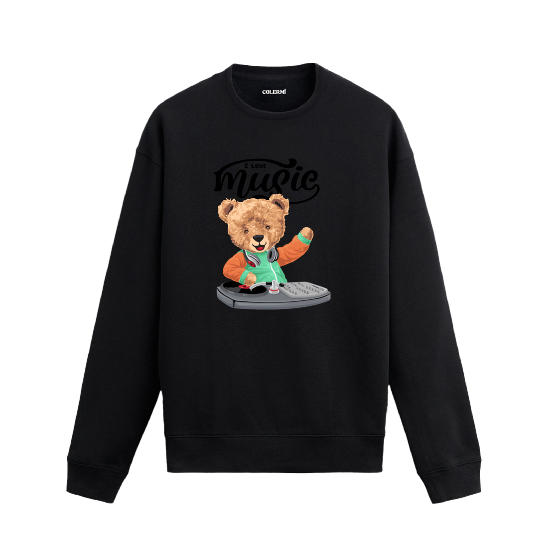 Ayıcık Baskılı Sweatshirt - I Love Music Tasarım