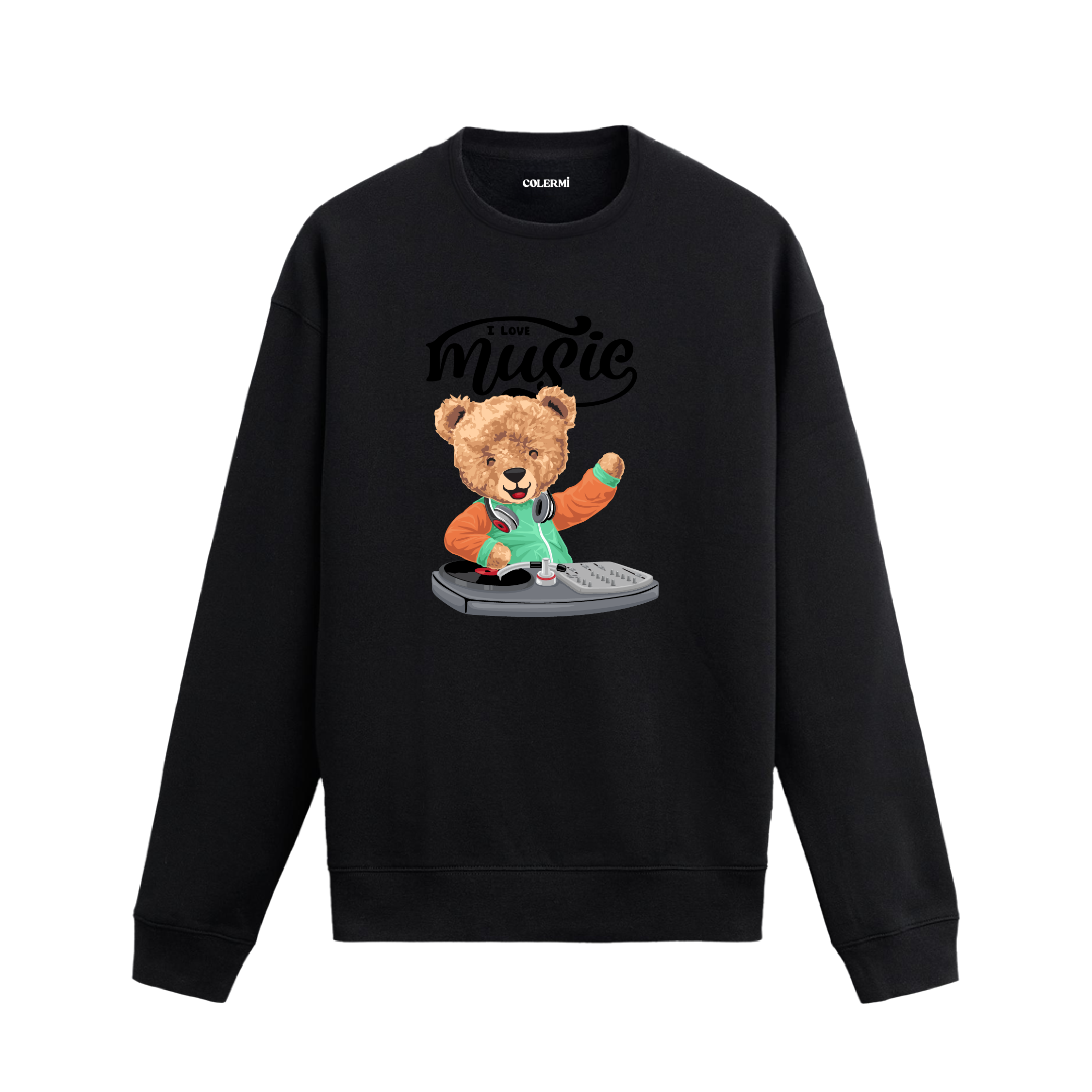 Ayıcık Baskılı Sweatshirt - I Love Music Tasarım