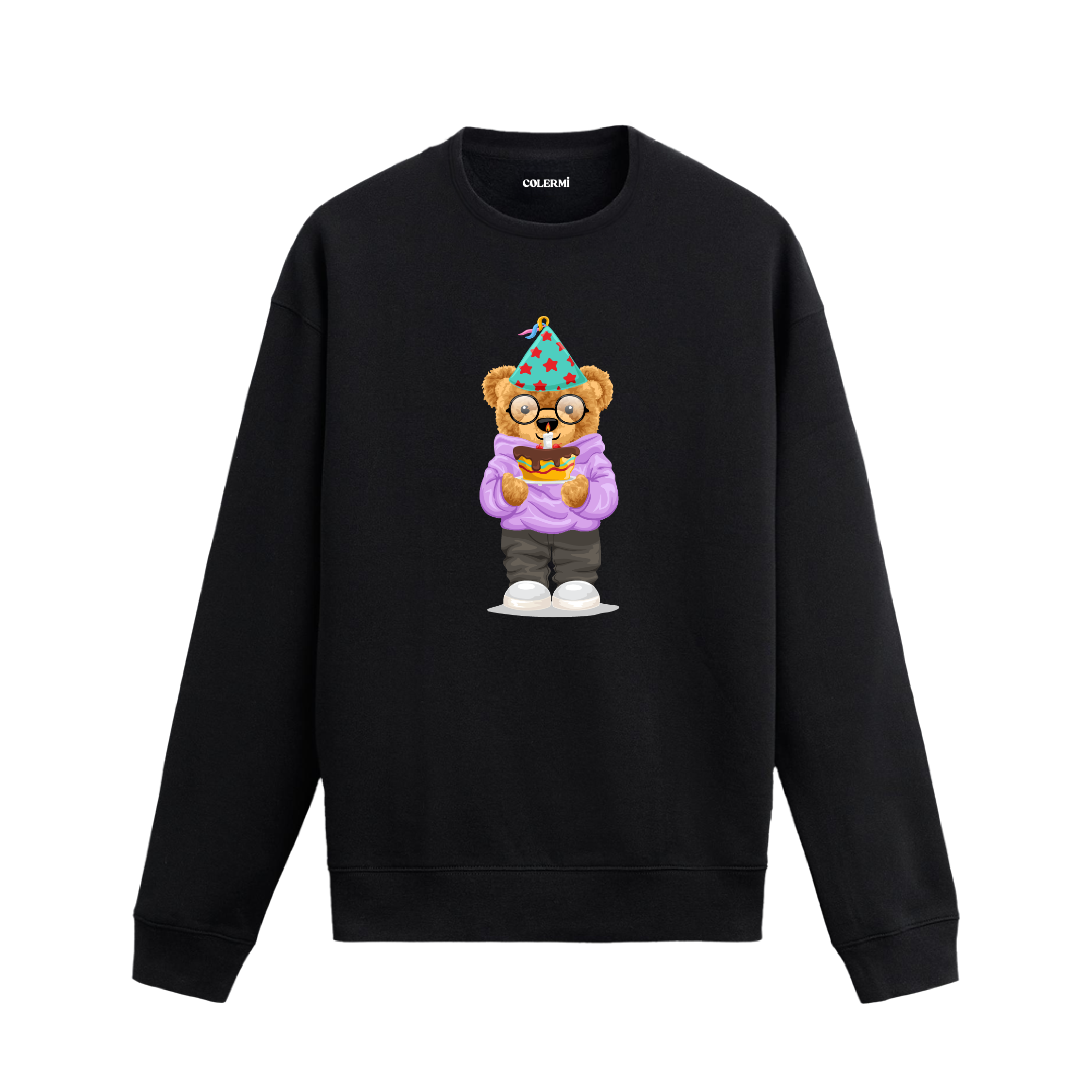 Ayıcık Baskılı Sweatshirt - Doğum Günü Pastalı Tasarım
