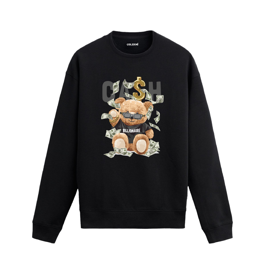 Para ve Ayıcık Baskılı Sweatshirt