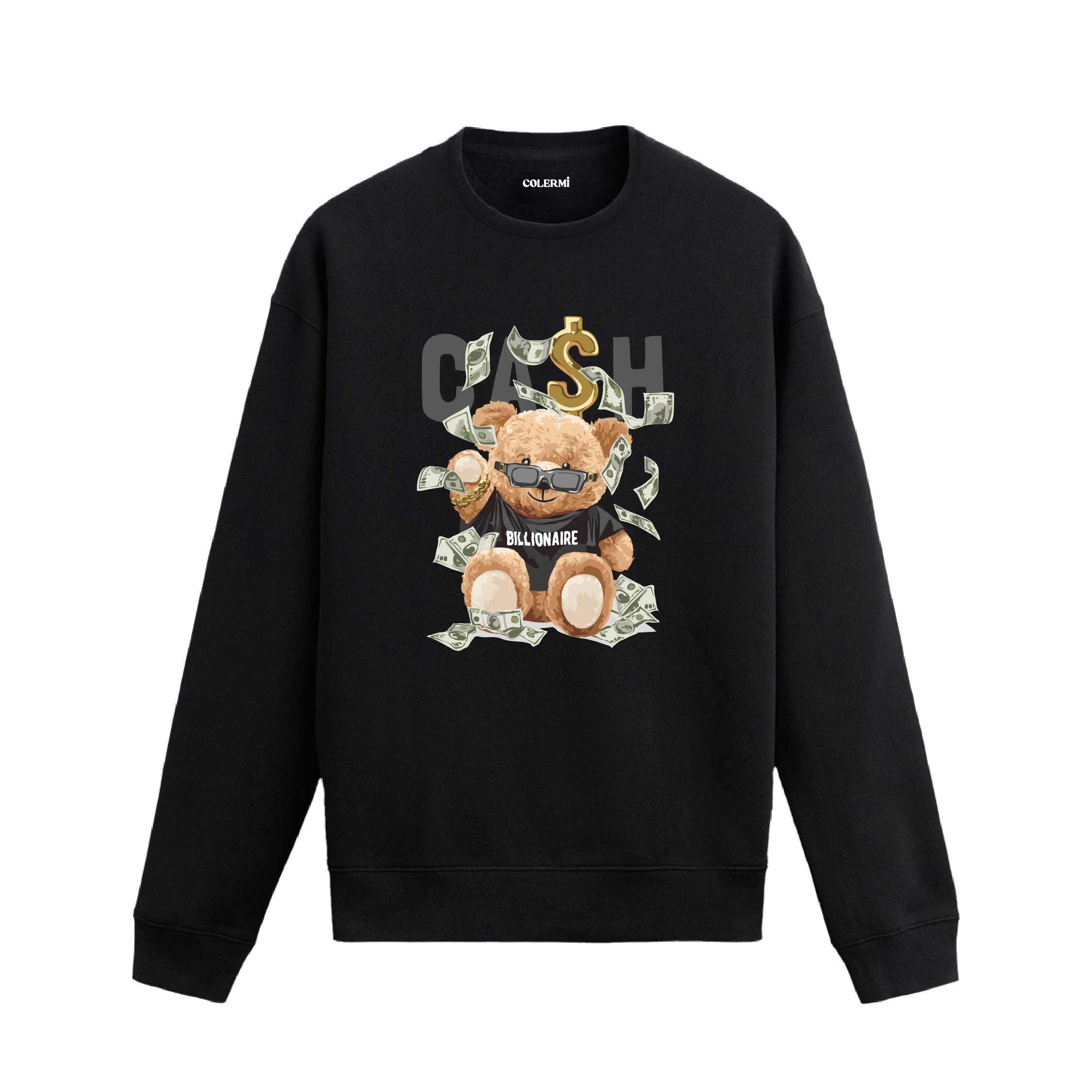Para ve Ayıcık Baskılı Sweatshirt