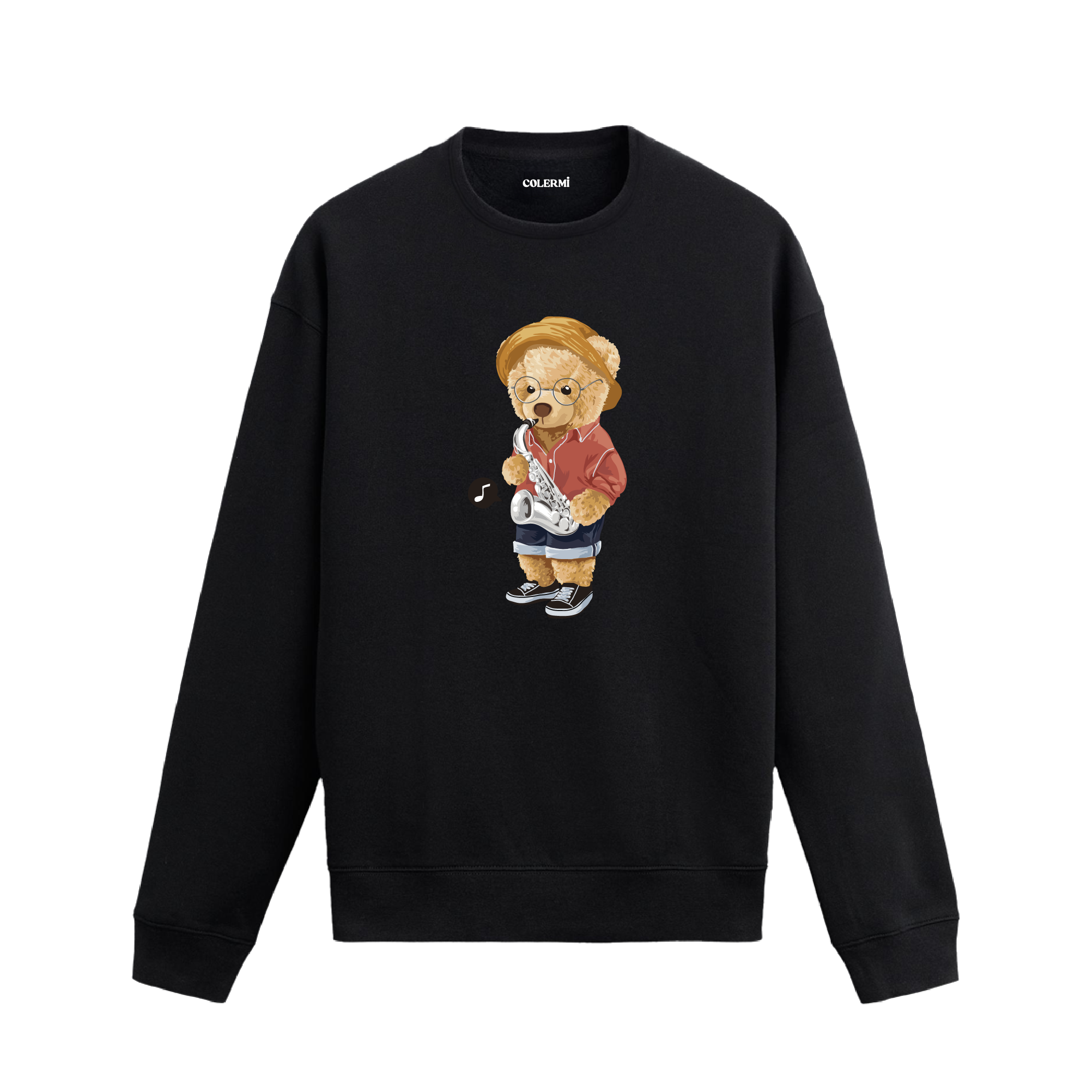 Saksafon Çalan Ayıcık Baskılı Sweatshirt