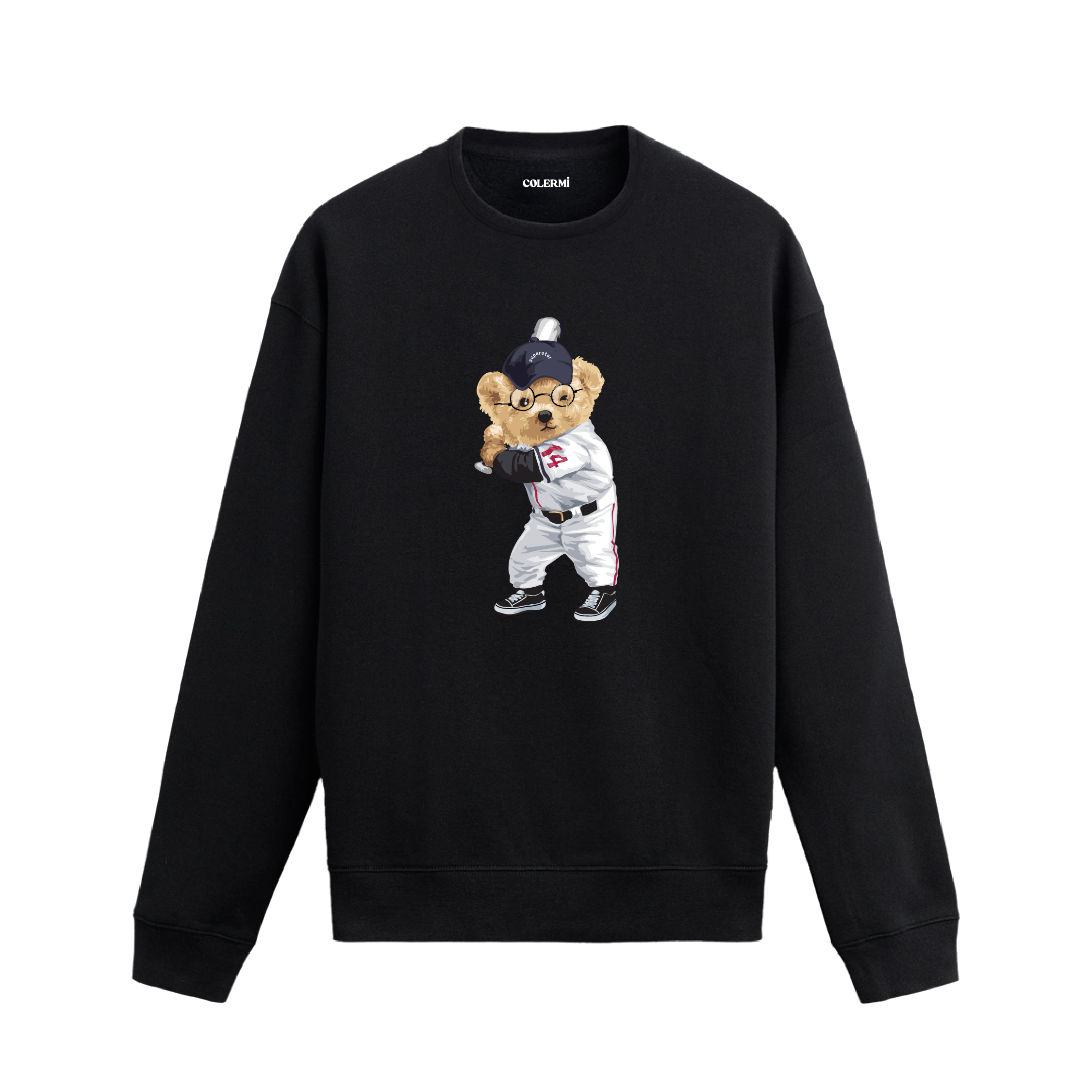 Beyzbol Oyuncusu Ayıcık Baskılı Sweatshirt