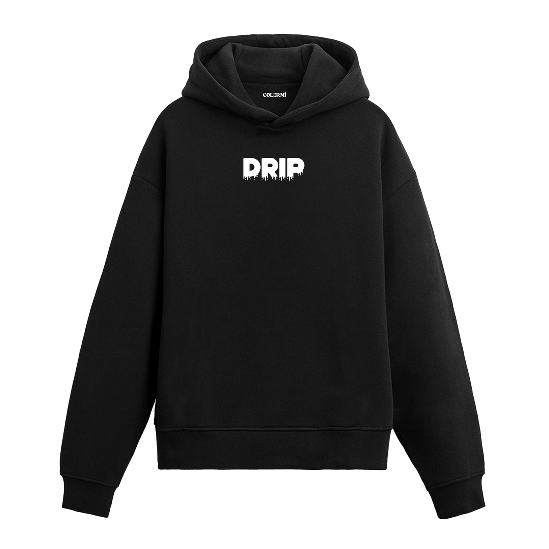 Siyah hoodie üzerinde akış yazısı baskısı