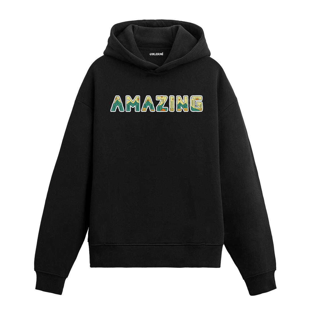 Siyah hoodie, Amazing yazılı baskı, modern tipografi tasarım pamuklu unisex hoodie
