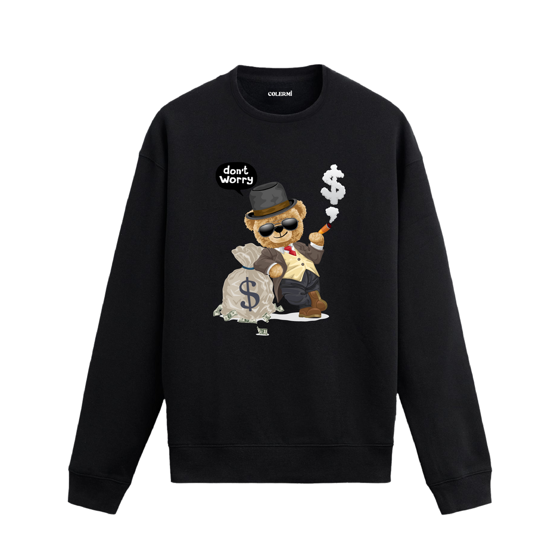 Don’t Worry Ayıcık Baskılı Sweatshirt, eğlenceli tasarımı ve %100 pamuklu kumaşı ile şık ve rahat bir giyim deneyimi sunuyor.