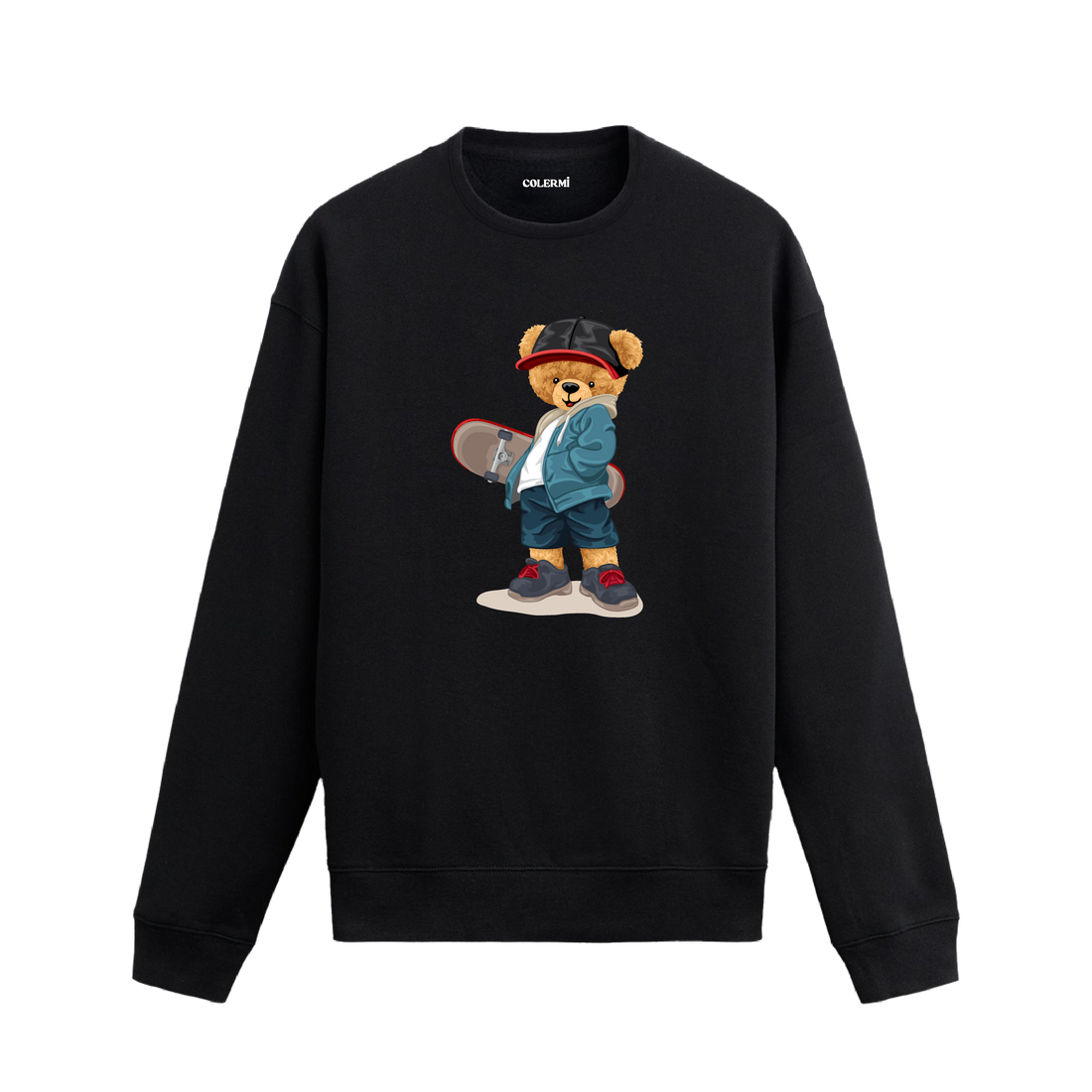 Street Skater Bear Ayıcık Baskılı Sweatshirt, kaykay temalı tasarımı ve %100 pamuklu kumaşı ile enerjik ve özgün bir stil sunuyor.