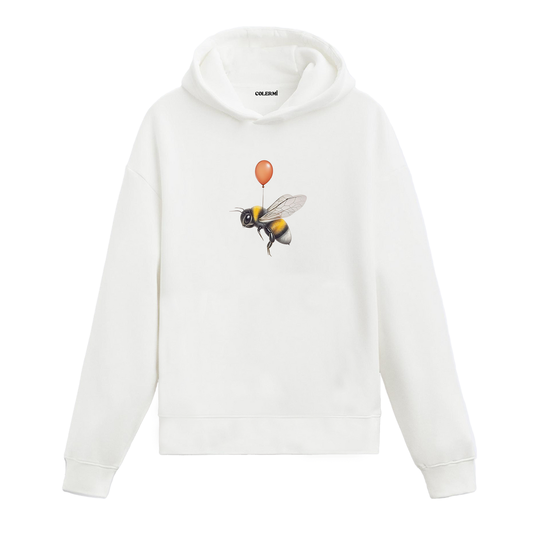 Balonla havaya uçan arı baskılı hoodie tasarımı