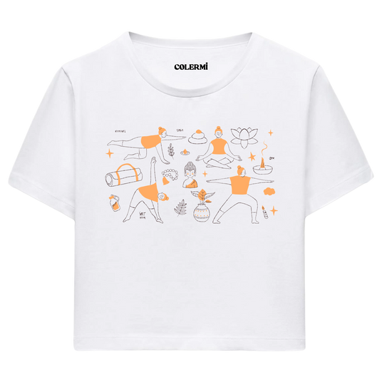 Yoga Crop T-Shirt - Yoga Hayatı İllüstrasyonlu Crop Tişört