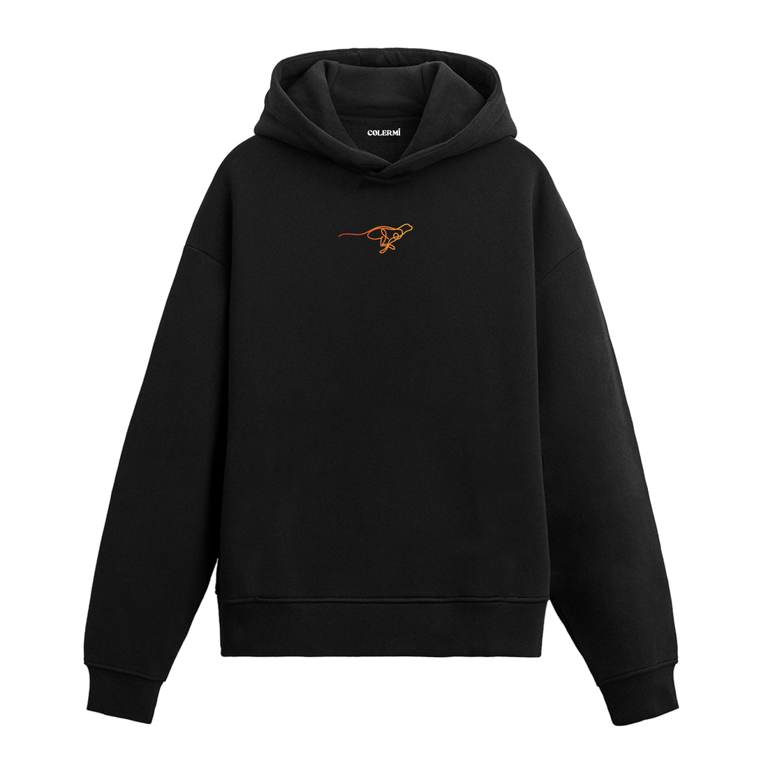Siyah hoodie, minimalist çizgi çita baskısı, pamuklu unisex hoodie