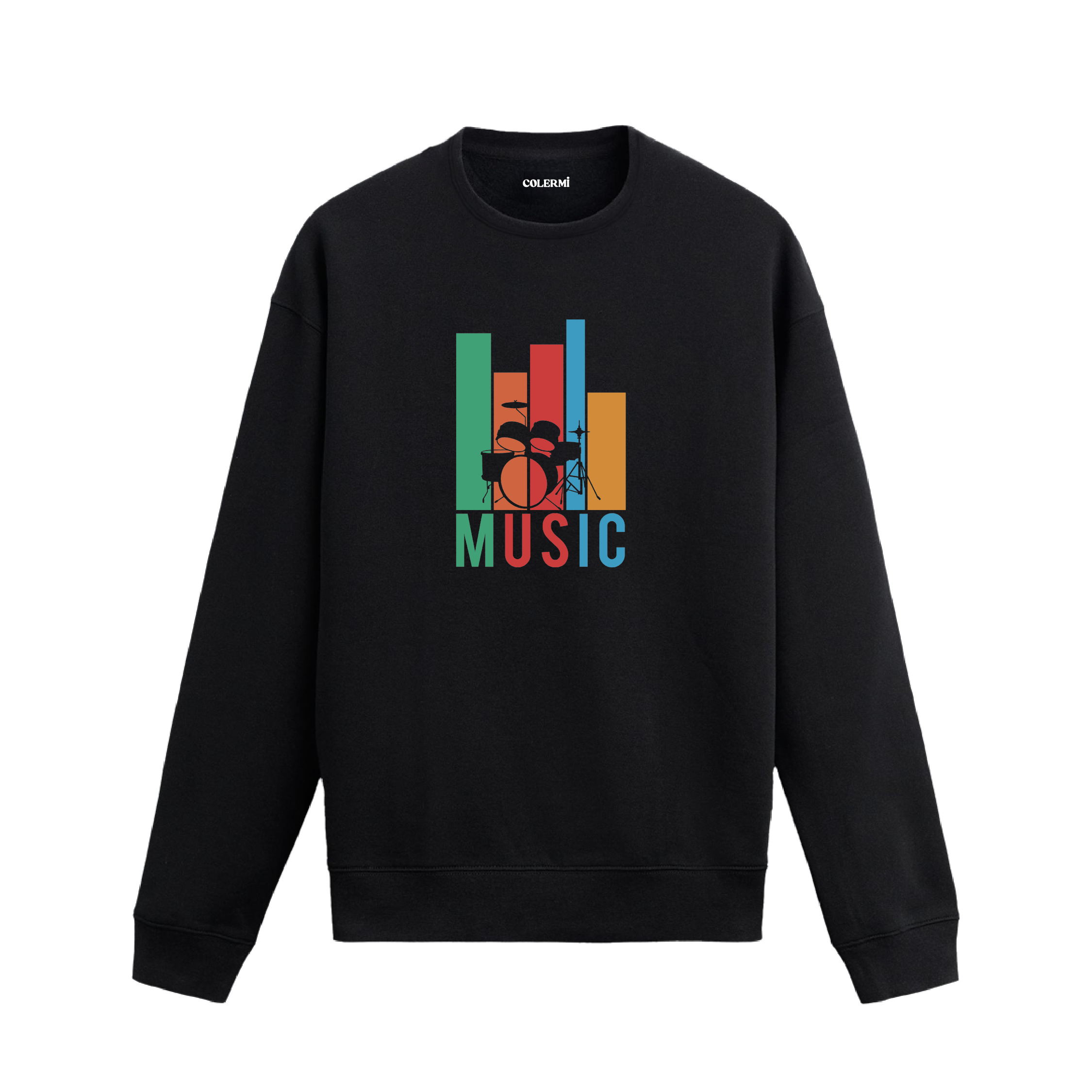 Renkli grafik desenli davul seti baskılı Colermi sweatshirt