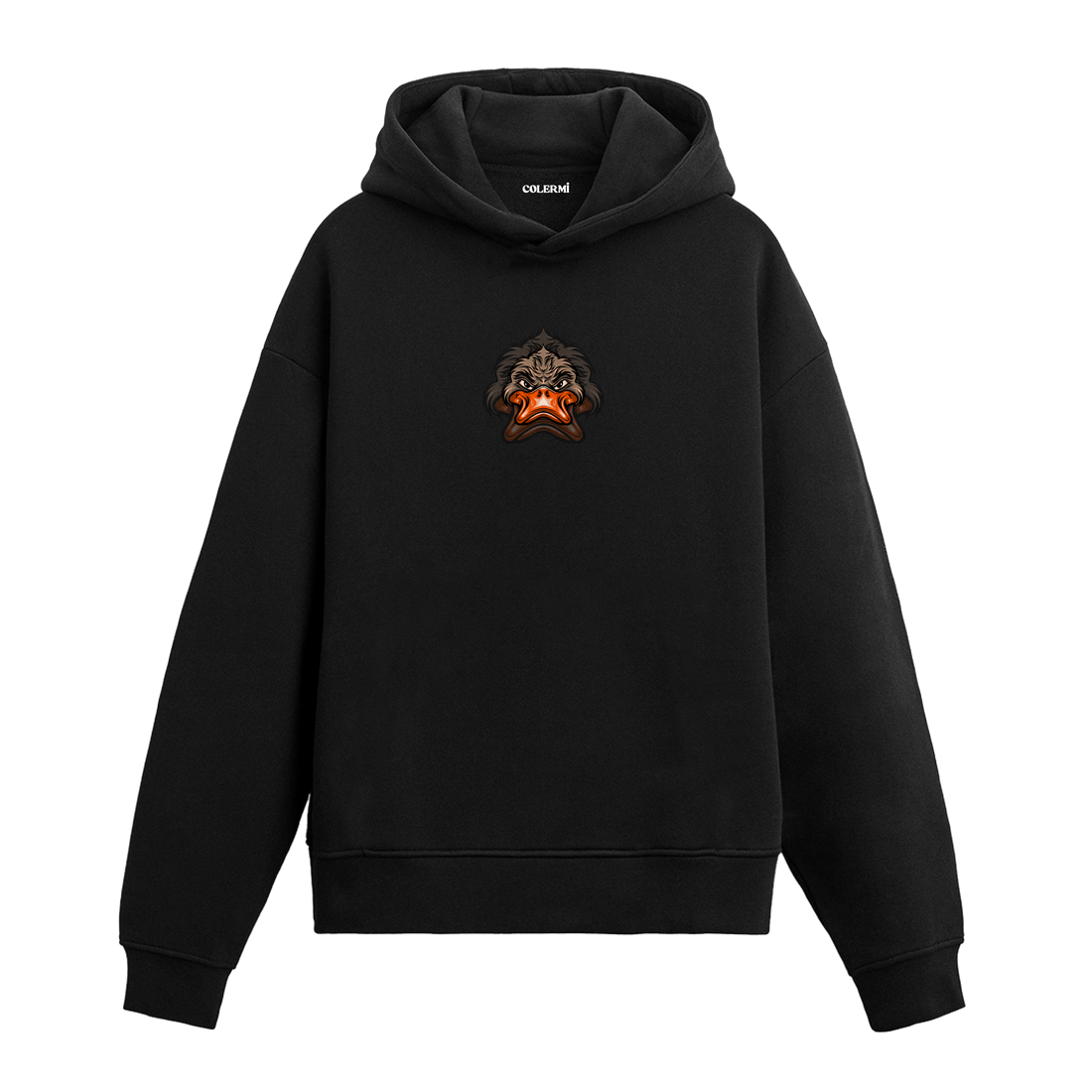 Siyah hoodie, gotik ördek baskısı, unisex pamuklu hoodie