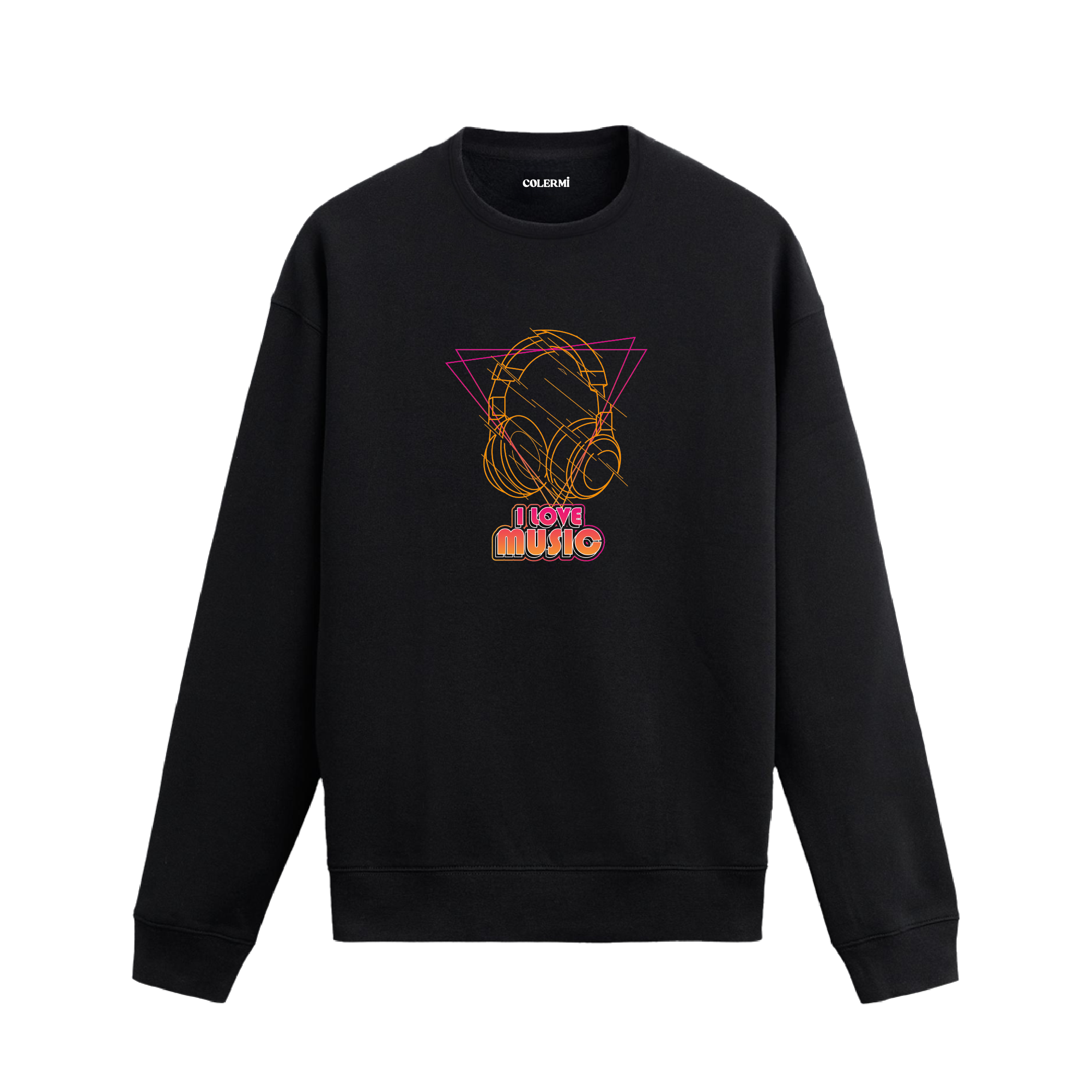 Kulaklık baskılı I Love Music müzik temalı Colermi sweatshirt