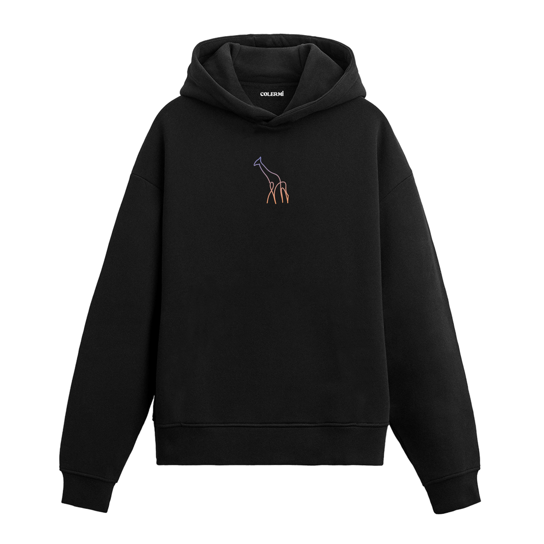 Siyah hoodie üzerinde neon zürafa baskısı