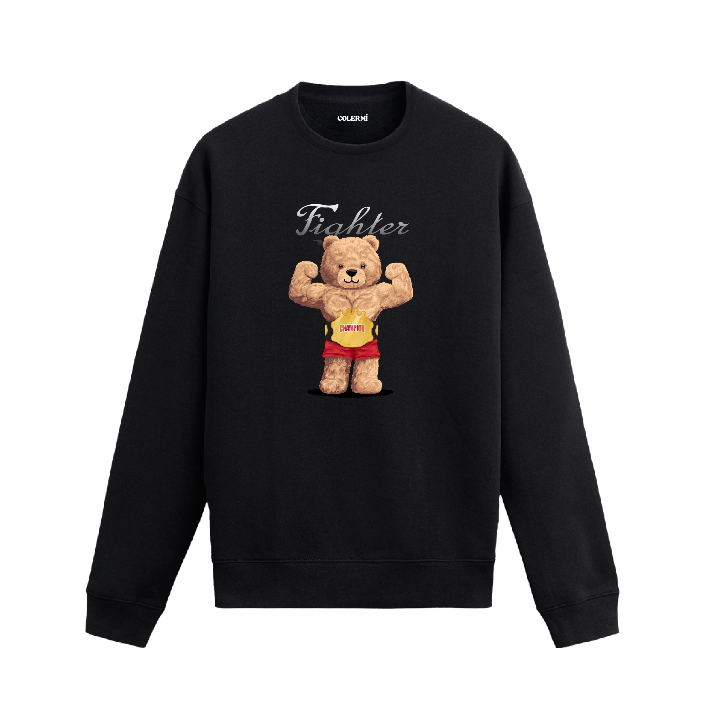 Ayıcık Baskılı Sweatshirt - Fighter Tasarım
