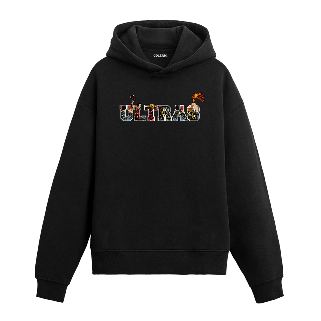 Siyah Ultras yazılı baskılı hoodie, %100 pamuk, unisex, tribün ruhu hoodie