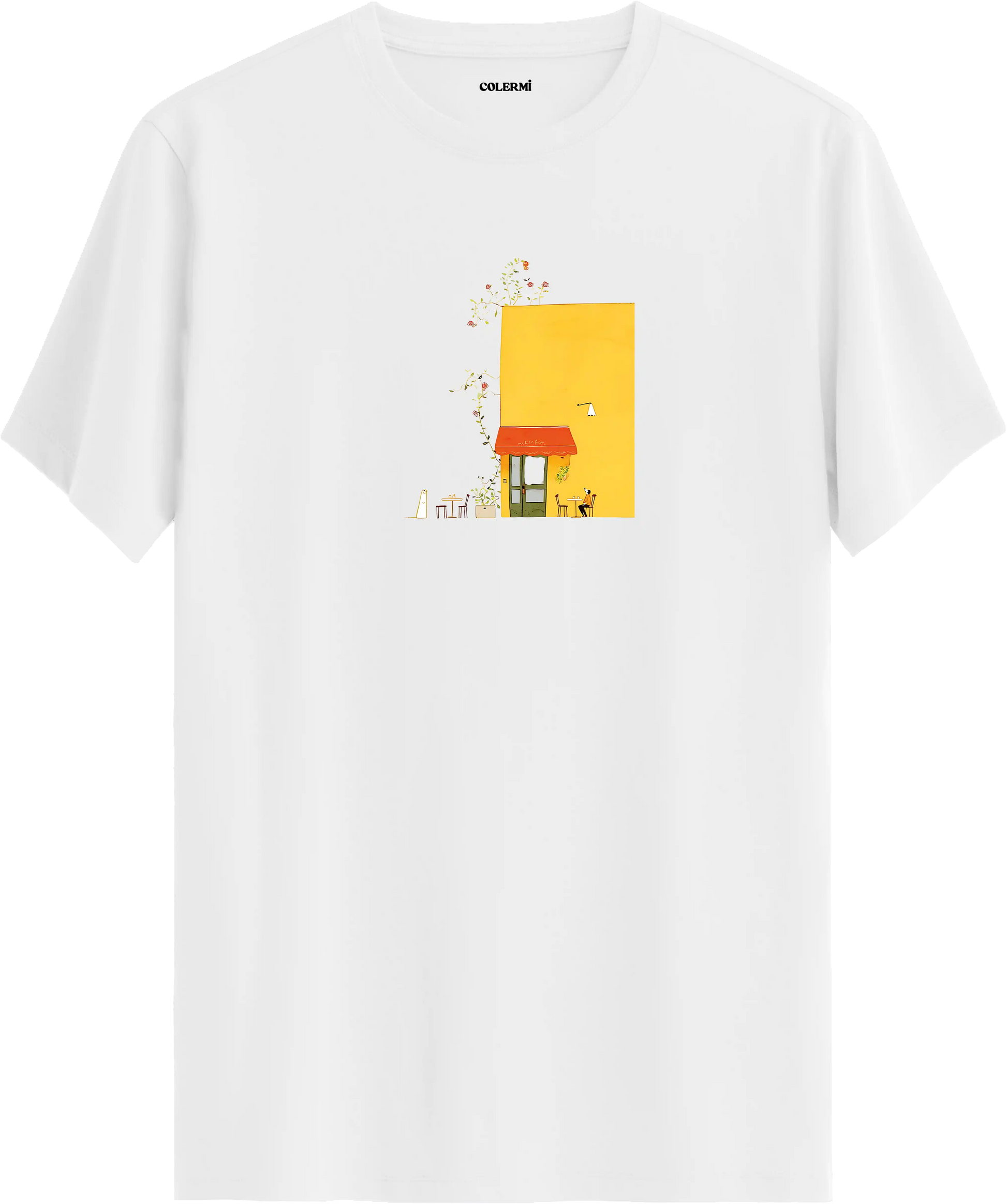 Yellow Cafe Illustration Baskılı Tişört görsel 3 | Colermi