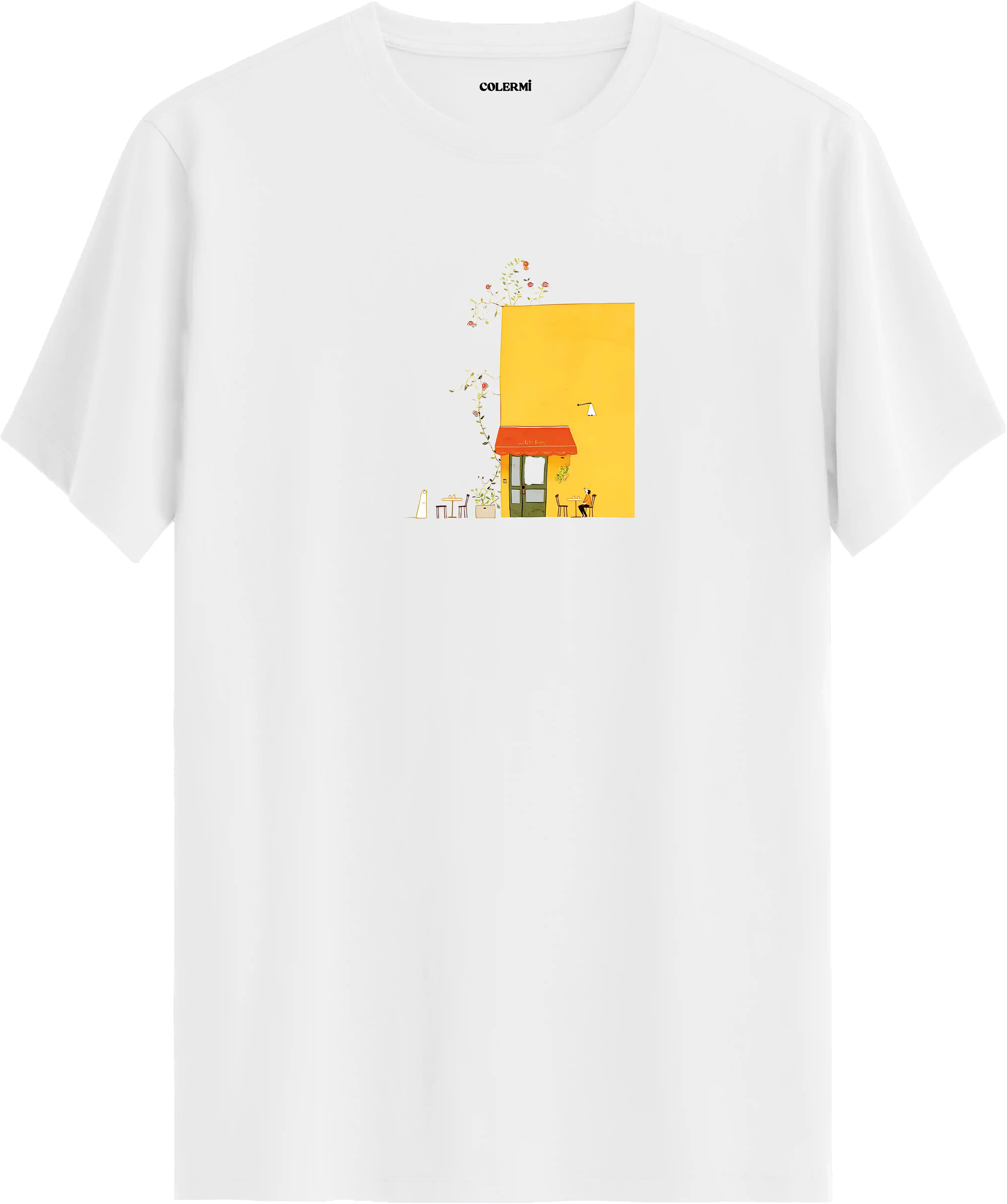 Yellow Cafe Illustration Baskılı Tişört görsel 3 | Colermi