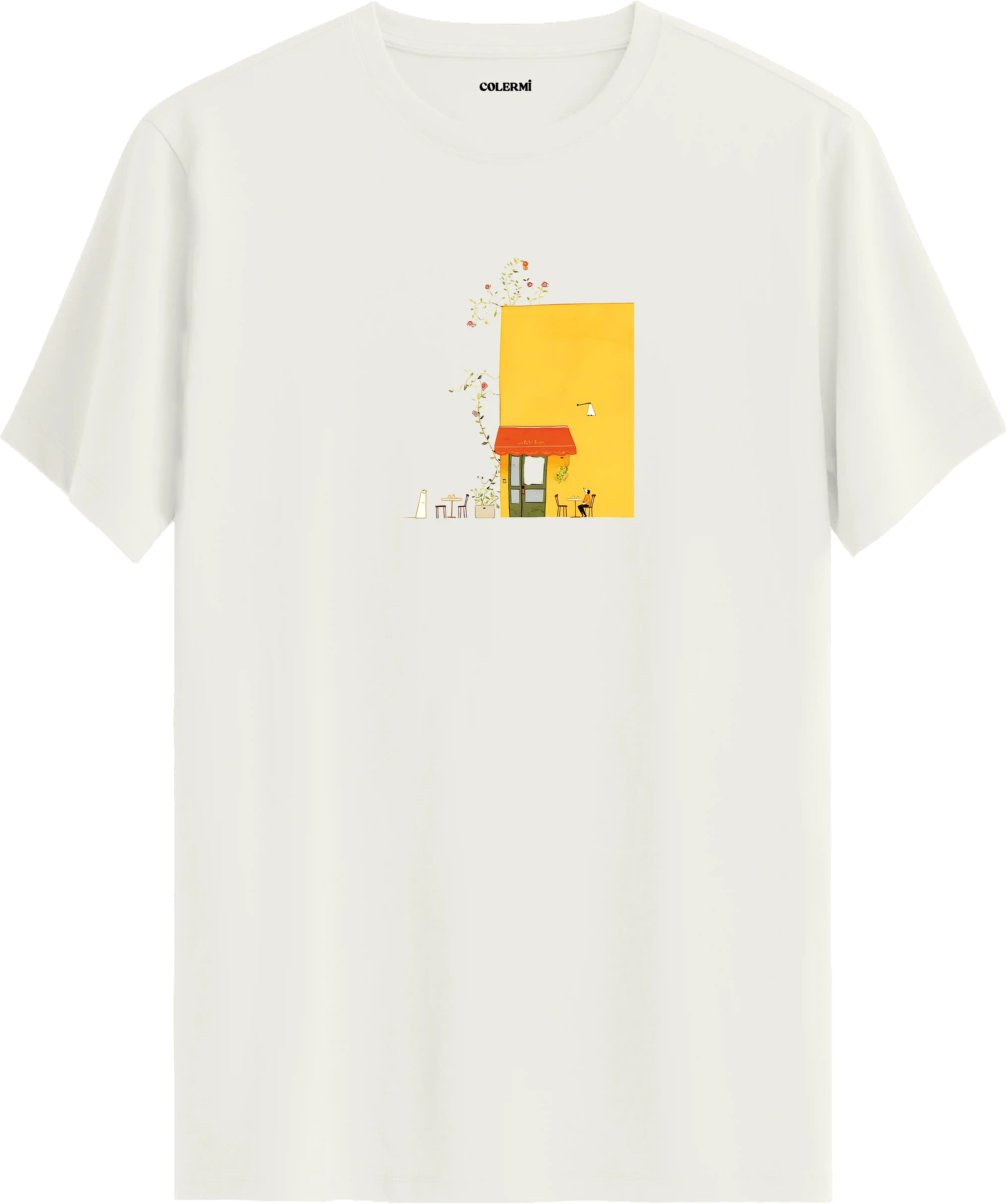 Yellow Cafe Illustration Baskılı Tişört | Colermi