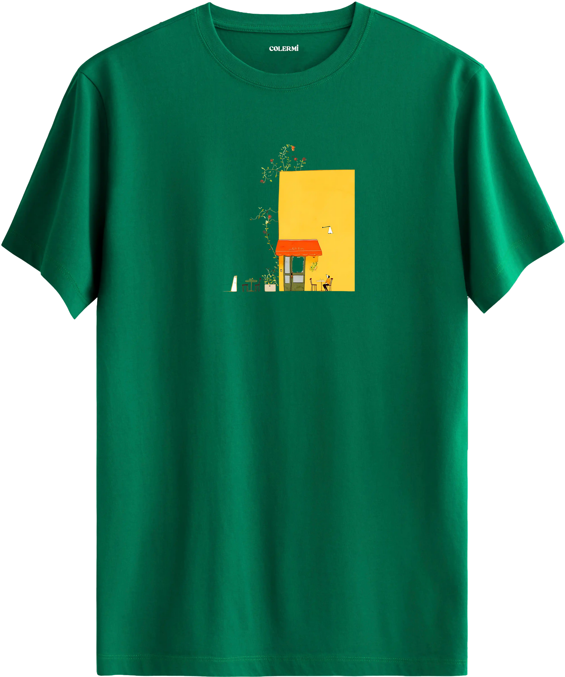 Yellow Cafe Illustration Baskılı Tişört görsel 10 | Colermi
