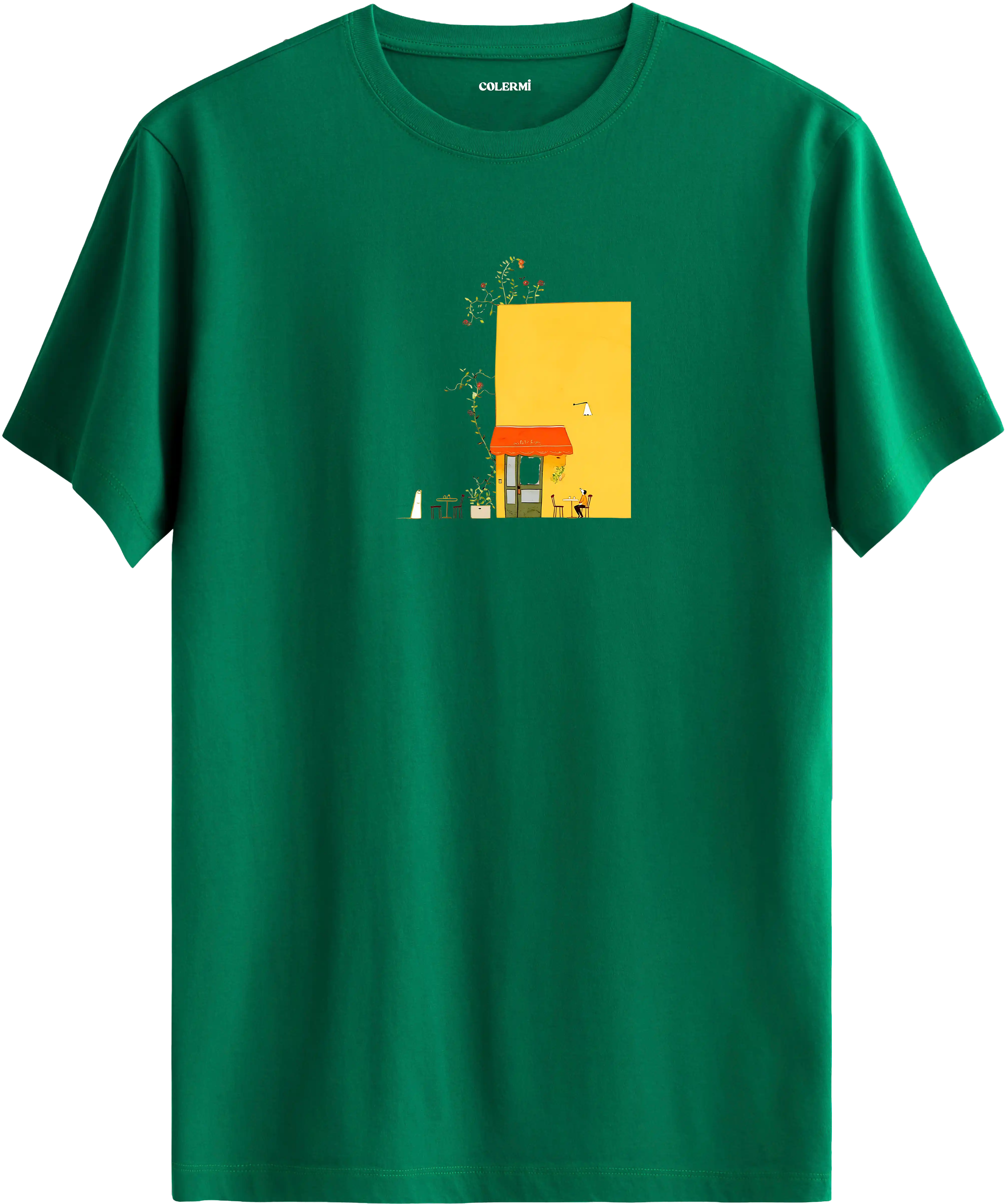 Yellow Cafe Illustration Baskılı Tişört görsel 10 | Colermi