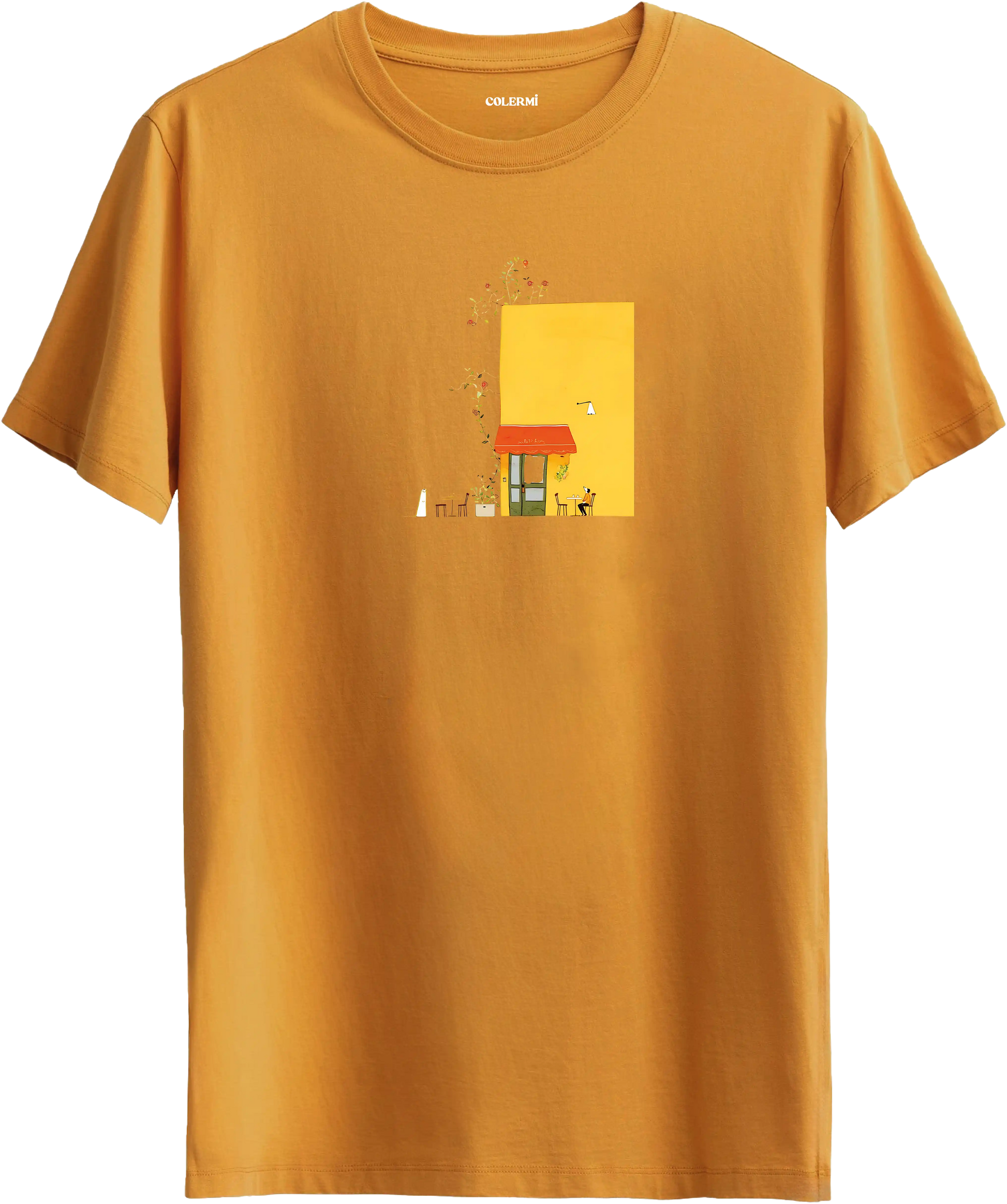 Yellow Cafe Illustration Baskılı Tişört görsel 6 | Colermi