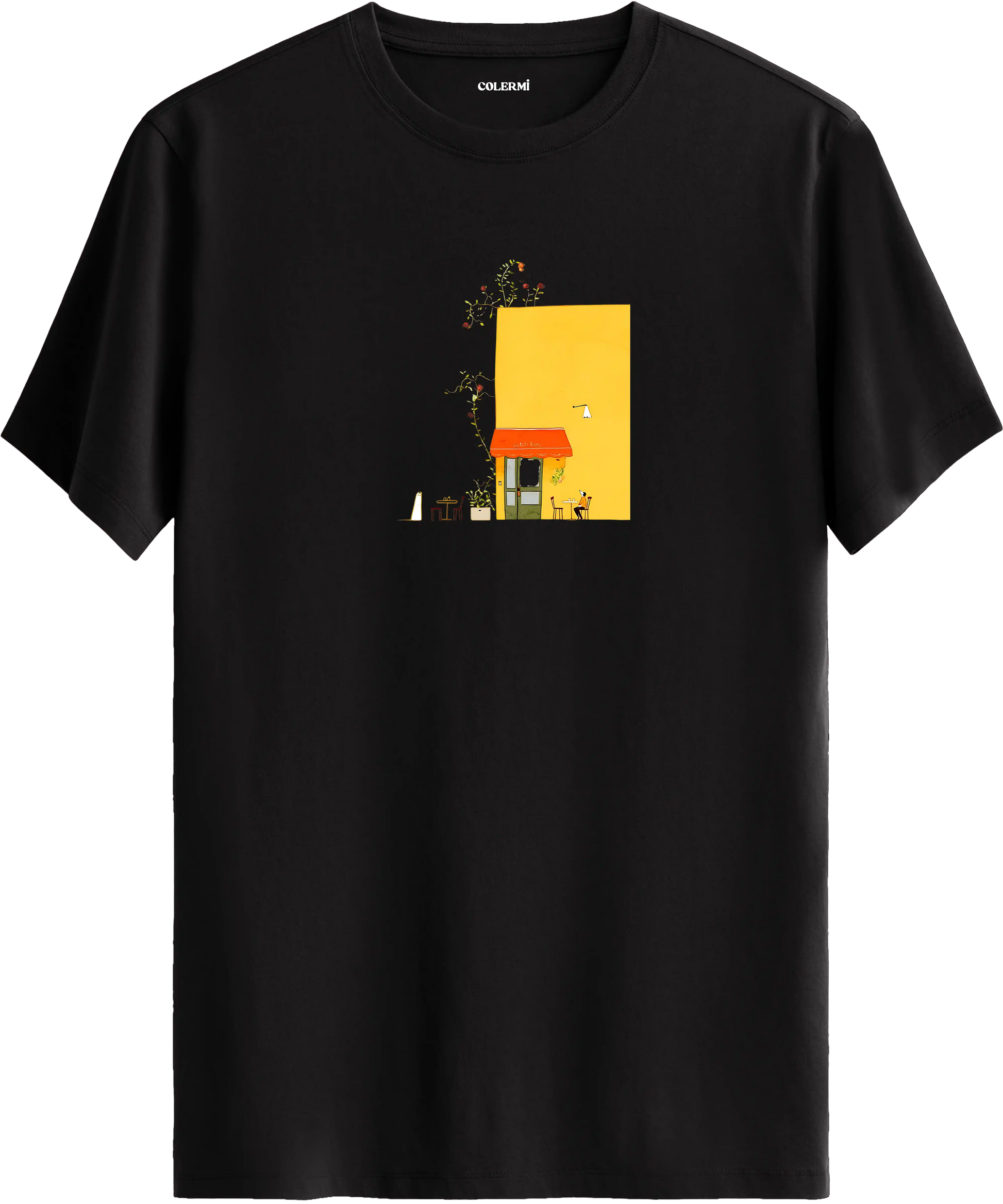 Yellow Cafe Illustration Baskılı Tişört görsel 9 | Colermi