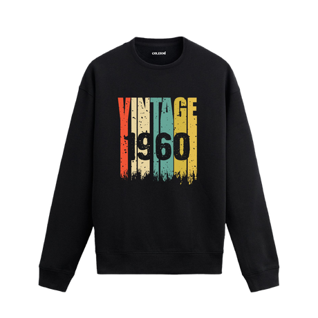 1960 Vintage Era Sweatshirt retro tasarımlı, premium pamuk kumaşlı siyah sweatshirt.