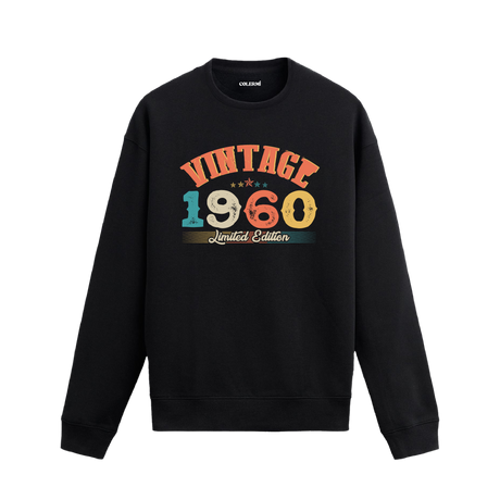 1960 yılına özel tasarlanmış siyah Vintage Sweatshirt Echo, retro yazı ve yıl baskılı sweatshirt modeli.