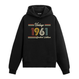 1961 doğumlu kişiler için tasarlanmış siyah klasik vintage hoodie